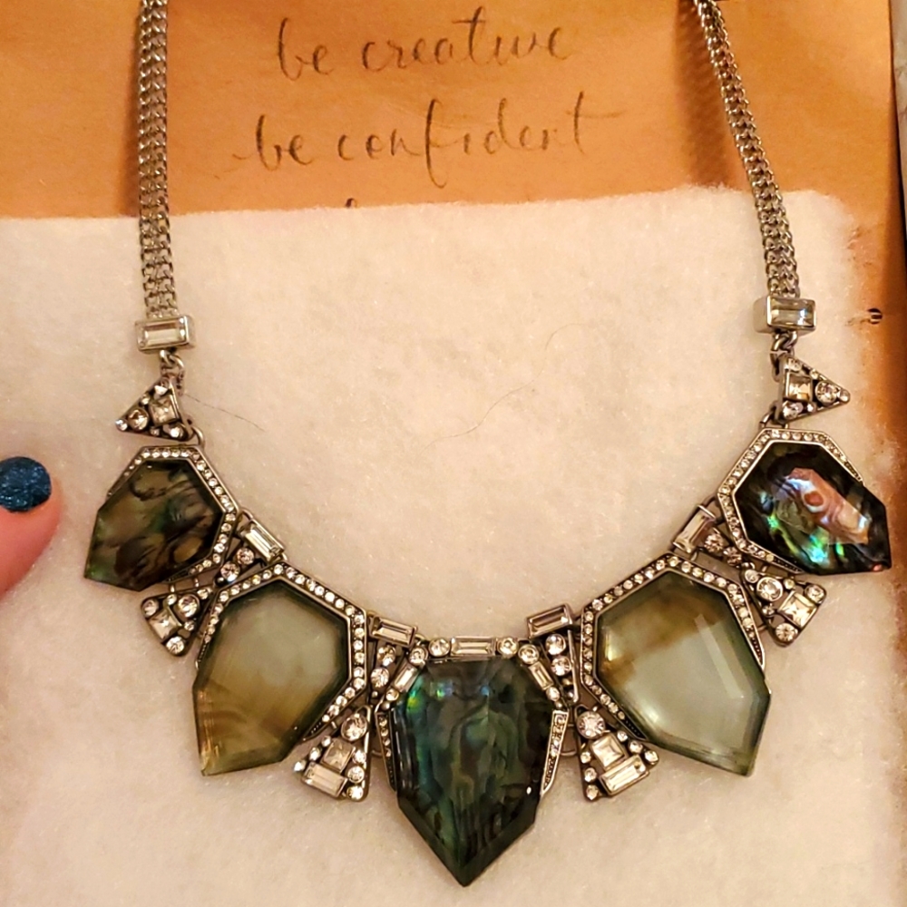 Vintage C+I Northern Lights Statement necklace. Blue Abalone, silver, opal
